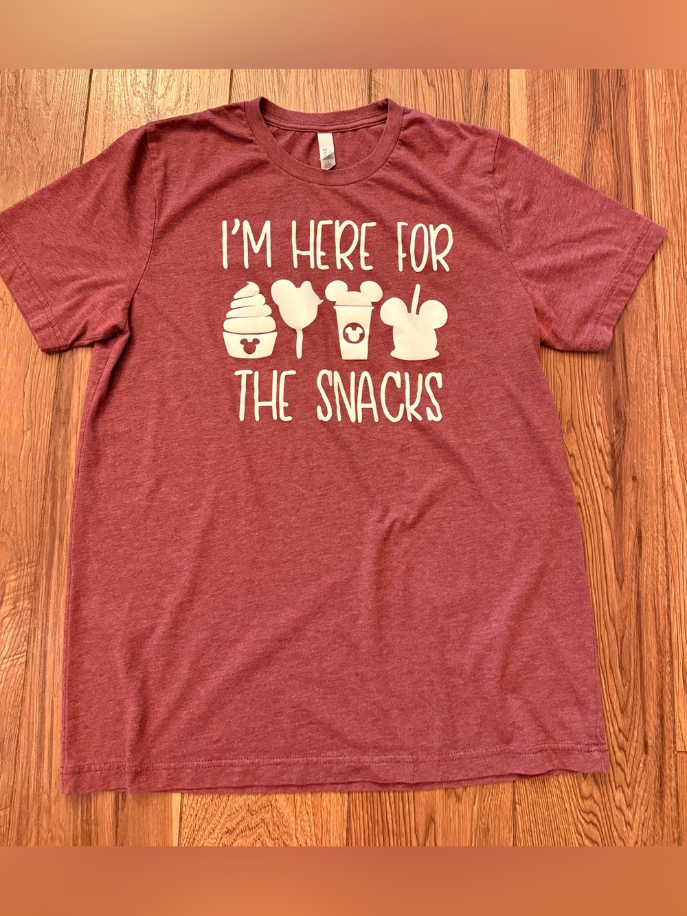 Bella Canvas Women’s Maroon Graphic Tee with White Snack Icons